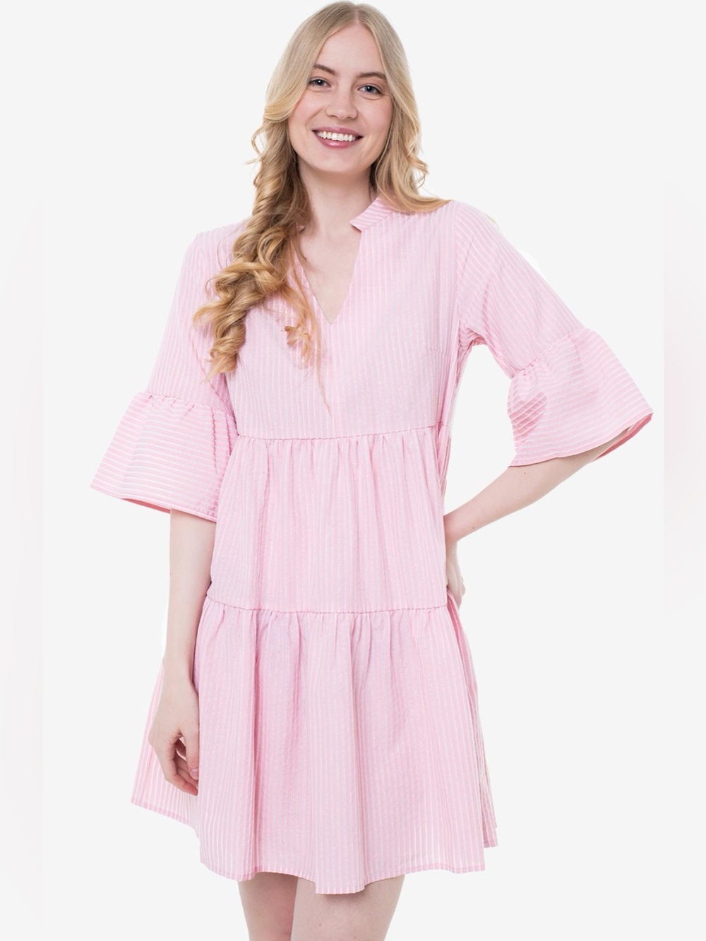 NWT Size M Molly Bracken Pink Stripe Babydoll Dress